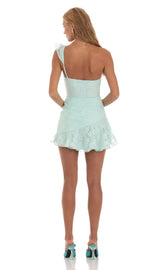 Floral Corset One Shoulder Dress in Seafoam